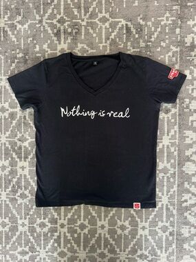 S Nothing Is Real The Beatles Strawberry Fields V-Neck Graphic Tee - Black